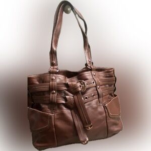 B. Makowsky Brown Leather Bag, Animal Print Lining and dust bag. Non smoking.